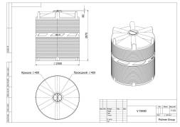 Емкость (резервуар) пластиковая вертикальная с крышкой, 10000 л, 400 мм, синий [TV10000S13]