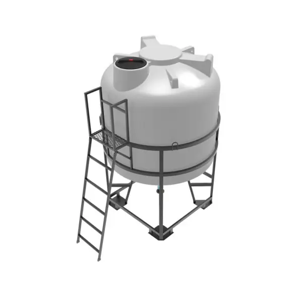 Емкость ЦКТ 5000 л с патрубком 90мм с фланцем под плотность до 1,5 г/см3 белая в обрешетке с лестницей