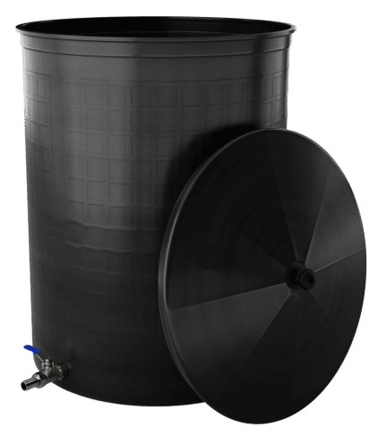 Бочка пластиковая садовая с краном 3/4" из латуни для дождевой воды и полива, 150л, черный [342]