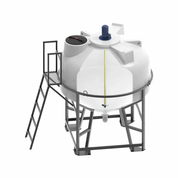 Емкость ЦКТ 3000 с патрубком 110 мм белый в обрешетке с лестницей с пропеллерной мешалкой