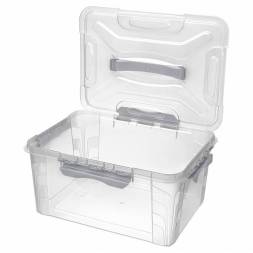 Ящик для хранения универсальный с замками и ручкой Grand box, 15,3л, светло-серый