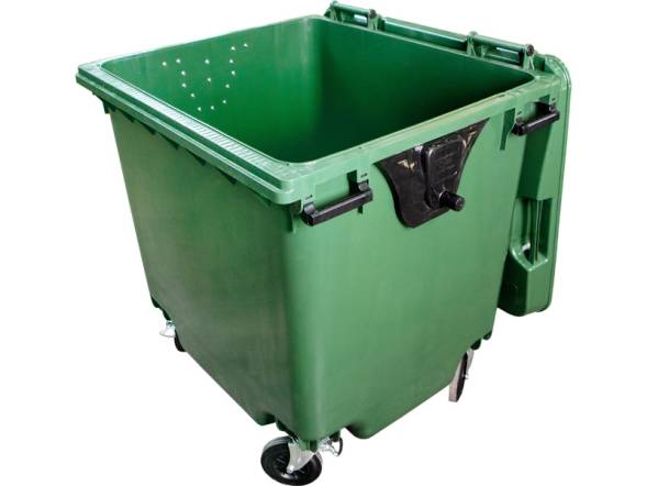 Пластиковый мусорный контейнер на колесах, 1100л, зеленый