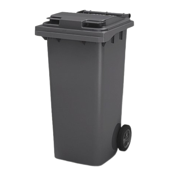 Мусорный контейнер пластиковый для ТБО/ТКО на колесах с крышкой, 120 л, серый