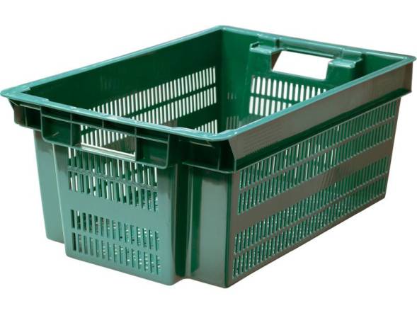 Ящик пластиковый с перфорированными стенками и дном, 600х400х250 мм, зеленый [125]