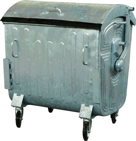 Мусорный контейнер на колёсах металлический оцинкованный, 1100 л (1.1 м³), серебристый [МКЦ-1100]