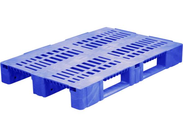 Паллет (поддон) пластиковый перфорированный на 3-х полозьях, 1200х800х150 мм, синий [1200800150-02]