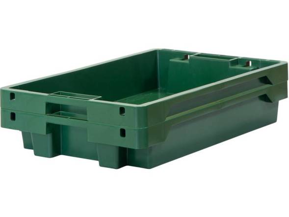 Ящик пластиковый со сплошными стенками и дном, 600х400х100 мм, зеленый [224]