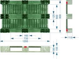 Паллет (поддон) пластиковый сплошной усиленный на 3-х полозьях, 1200x800х150 мм, серый [TR 1208-1-1]