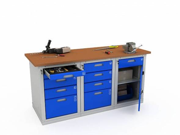 Верстак ДВК с 3 тумбами WOKER PRO 3542.1800