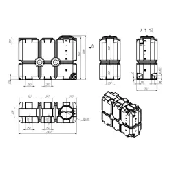 Емкость ST 2000л с патрубками 100мм под плотность до 1.2 г/см3 с откидной крышкой синяя