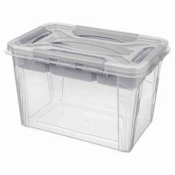 Ящик универсальный с замками и вставкой-органайзером Grand box, 6,65л, светло-серый
