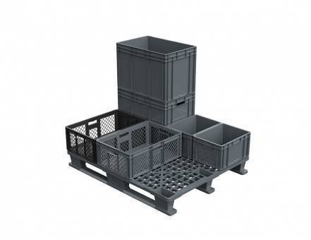 Паллет (поддон) пластиковый перфорированный на 3-х полозьях, 1200х1000x150 мм, серый [02.112.91.С71]