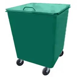 Металлический контейнер Waste Box 0,75 куб. м радиусный угол на колесах и с крышкой Зеленый